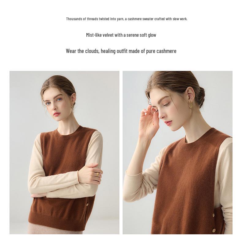 Lekasha Pure Cashmere Twelve-Needle Sleeveless Knit Vest for Autumn/Winter