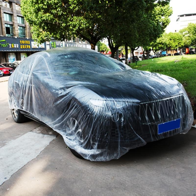 Upgraded Elastic Band Clear Plastic Disposable Universal Car Covers Rain Dust Garage Cover Waterproof Temporary Durable