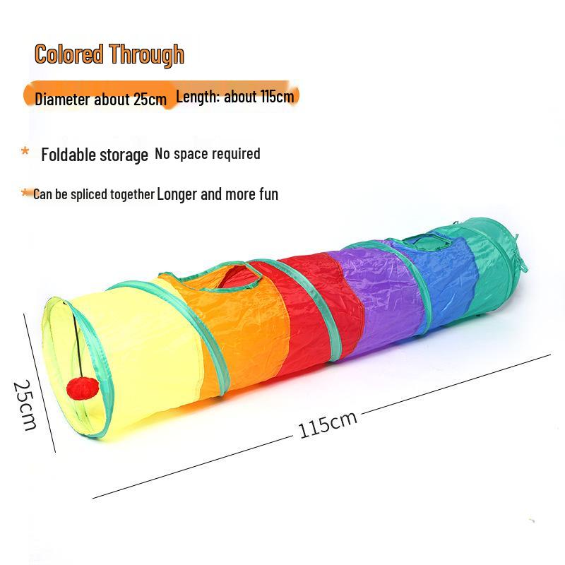 Tęczowy Tunel dla Kota i Wędka z Piórami: Labirynt dla kociaka, Zabawka, Legowisko i Otwór do zabawy