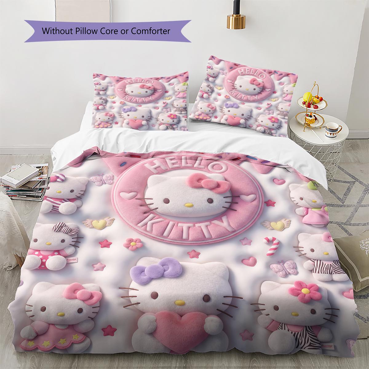 

Hello Kitty Pink Pattern Bedding,Quilt Set Quilt Cover Pillowcase Home Birthday Gift(1 * duvet cover + 2 * pillowcase, without core) 135x200cm