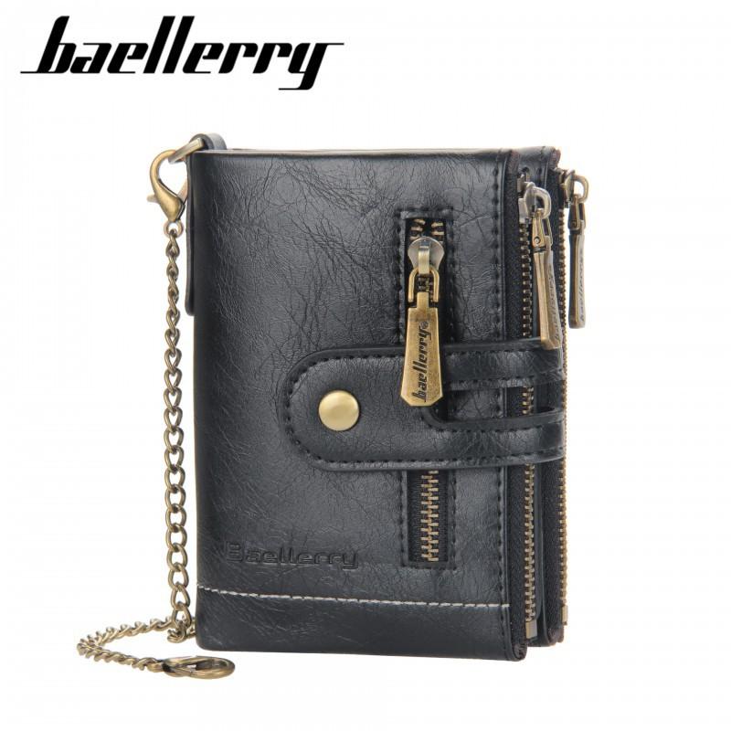 New Men's Short Wallet European American Retro Multi Slot Double Zipper Coin Purse