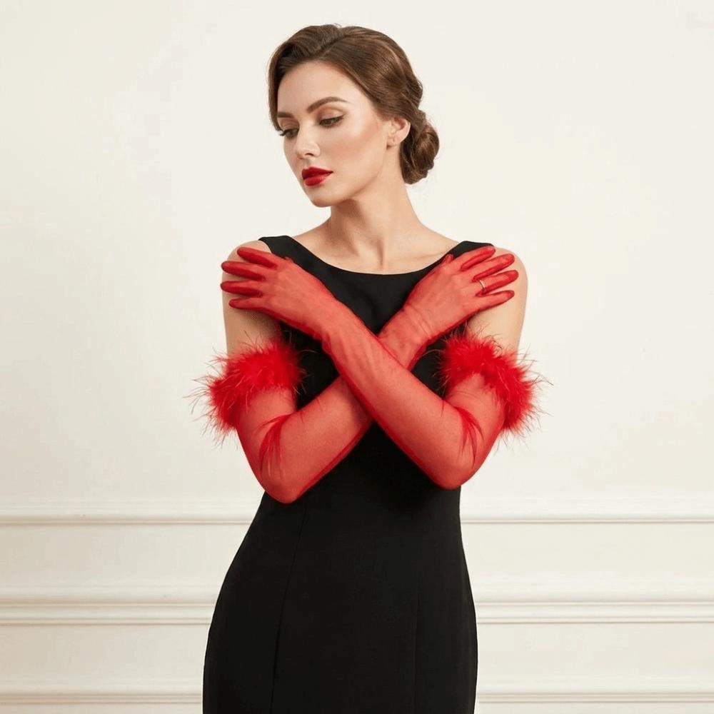 Transparent Feather Gloves Silk Mesh Mittens Slim Bridal Gown Accessories  Photography