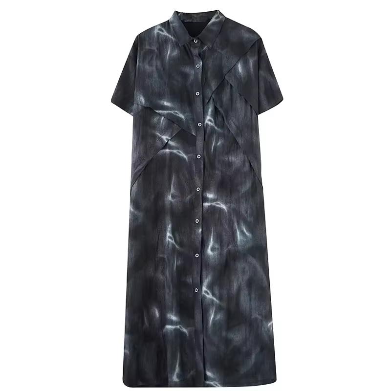 XITAO Patchwork Print Single Breasted Lapel Dress GMM1317