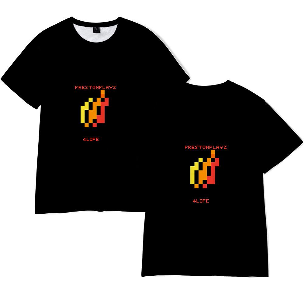 

Новая летняя футболка с принтом цвета пламени Prestonplayz, пуловер с круглым вырезом и коротким рукавом для взрослых и детей 160