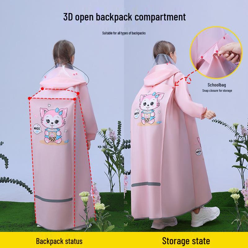 Children's Full-Length Waterproof Bicycle Raincoat with Backpack Cover, Ages 5-12