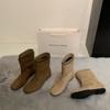 Minimalist style~ Korean style small square head low slope heel thin boots women's autumn and winter thin foreign style small short boots one foot