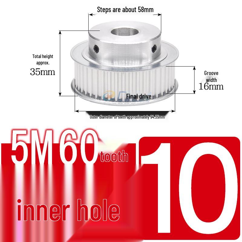 60-Teeth 5M Timing Pulley, T-Slot Width 16/21/27mm, BF Type Stepped with Machined Hole 6-20mm