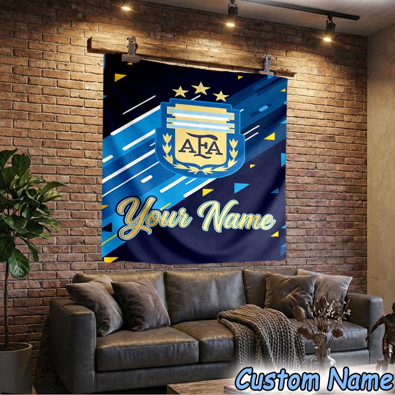 Custom Name Argentina Football Crest Tapestry Room Decoration Wall Hanging for Living Room Bedroom, Dormitory, Birthday and Christmas Gifts