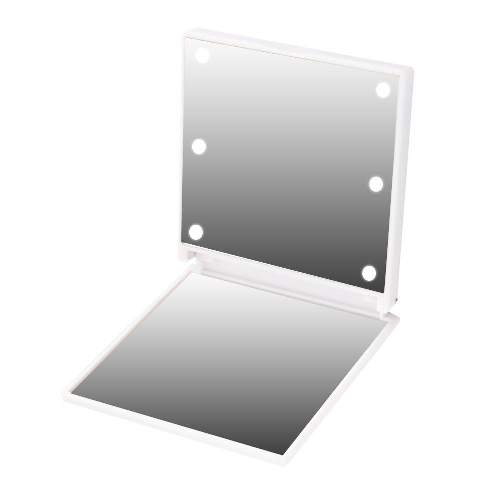 

6LEDs Mini Portable Battery Powered Folding Pocket Cosmetic Makeup Mirror (White)