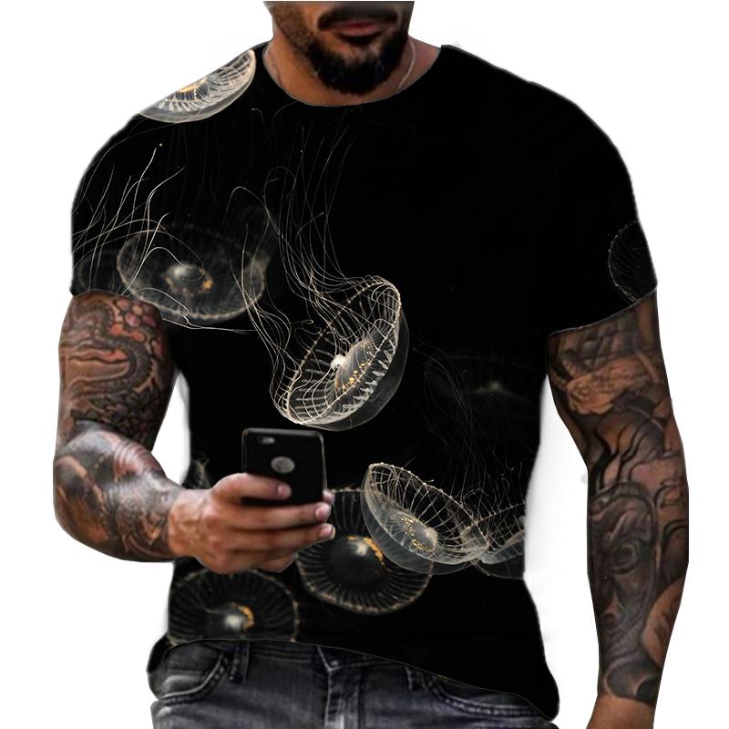 Summer Hot and Colorful Jellyfish Pattern 3D Printing American Casual Sports and Fitness Short Sleeved T-shirt