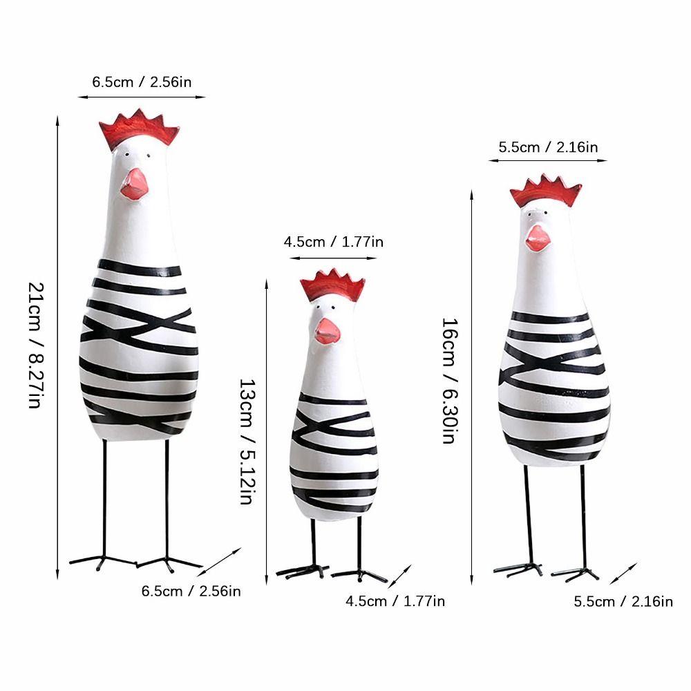 3Pcs/Set Chic Painted Chicken Statue Stylish Desktop Rooster Figurine  Home Decor