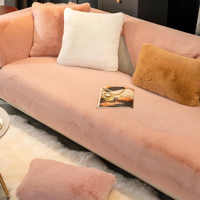 Sofakissen im Winter Schlicht Modern Kaninchenhaar Verdickt Rutschfest Fell Leichter Luxus Warmes Kissen Plüsch Sofabezug Handtuch