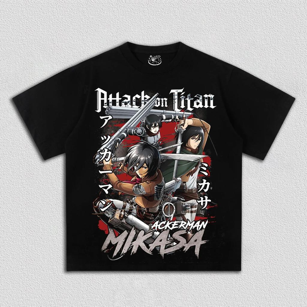 Animekaraktärer Mikasa Ackerman T-shirt Damer Herrar Attack on Titan Tryck Oversized Herr Dammode Streetwear hög kvalitet