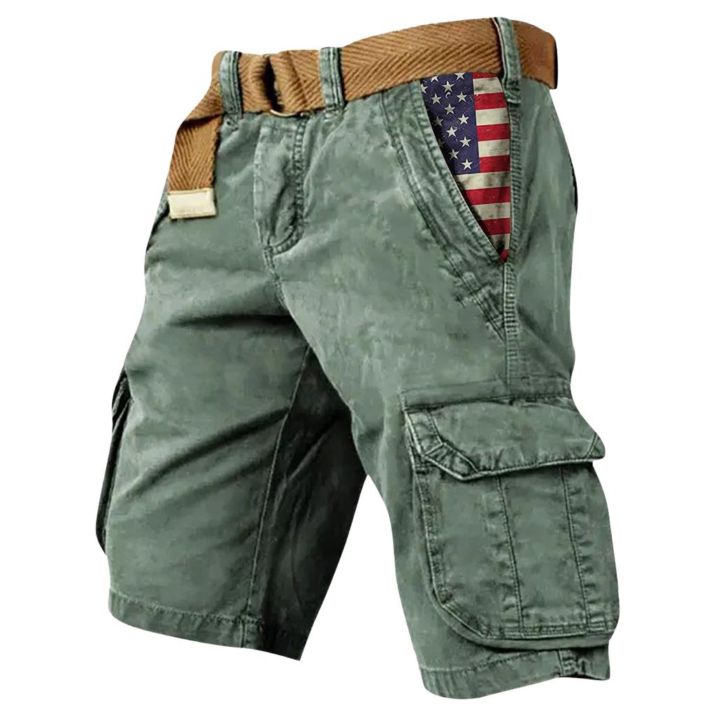 Shorts Masculinos de Verão Estampados para Exterior Shorts Masculinos Largos com Múltiplos Bolsos