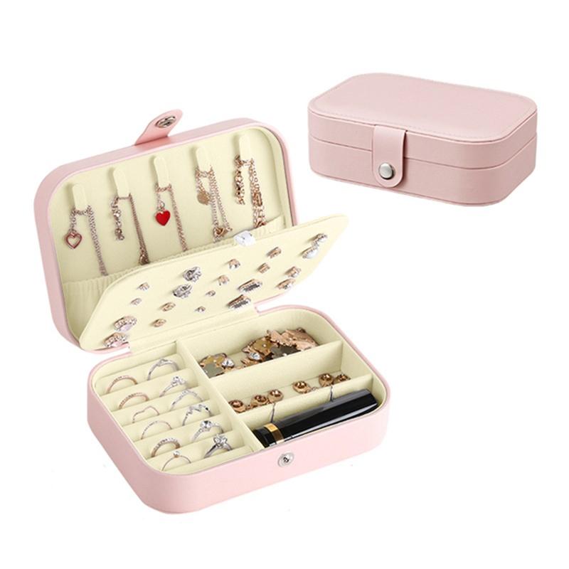 Travel Jewelry Box, Portable Jewelry Case Display Storage Holder Box For Women Girls, PU Leather Double Layer Jewelry Organizer
