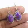 Oval Purple Copper Turquoise Earrings, 925 Sterling Silver, Handmade