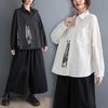 Autumn Spring Plus Size Style Blouse Vintage Retro Design Short Sleeve Casual Shirt Women Long Sleeved Asymmetrical Splicing Design Loose Shirt