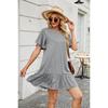 Spring Summer Solid Color Crew Neck Loose Short Sleeve Ruched Casual Dress, Cross-border Trade Ready-to-wear