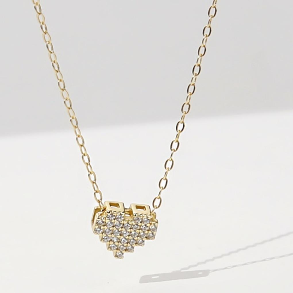 Women's Sparkling Heart 925 Silver Necklace in 14K Gold Plated