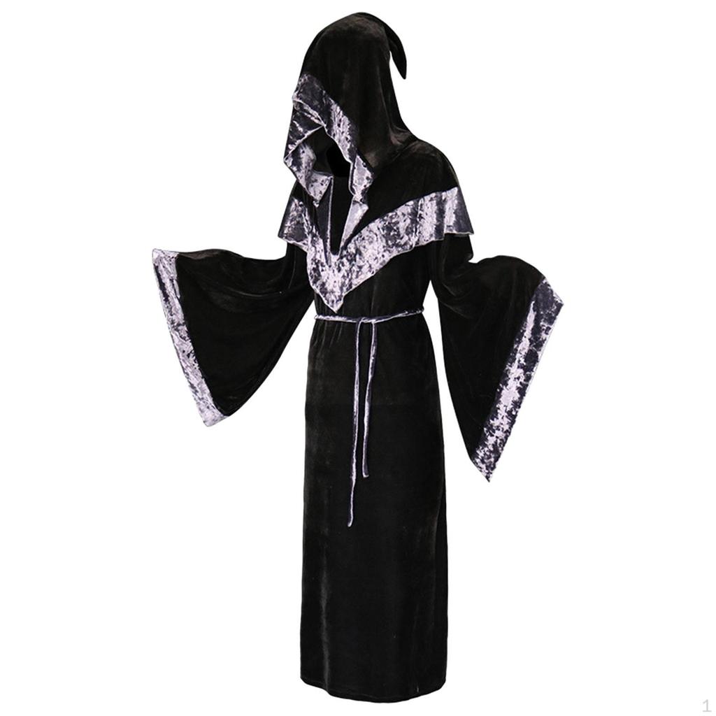 Full Length Hooded Velvet Cloak, Halloween Cape Costume for Devil Witch Fancy Cosplay