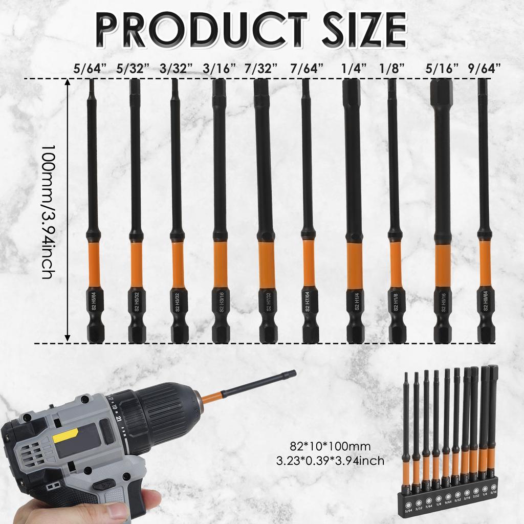 10/20PCS Magnetic Allen Wrench Drill Bit Set Metric & Imperial Impact Hex Head Screwdriver Bit Set 1/4 Inch Hex Shank Hex Bit