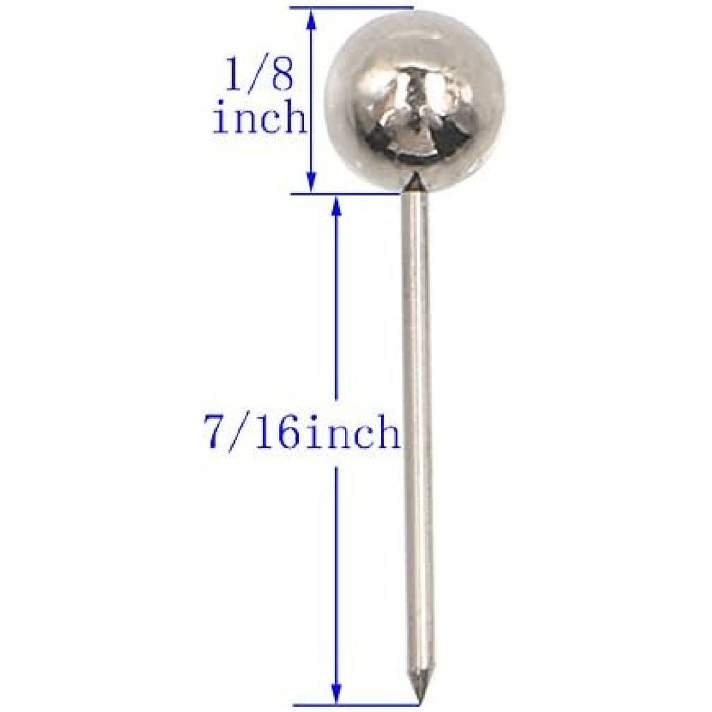 1/8 Inch Map Tacks, Push P, Plastic Round Head, Steel Point, 100-Count, Silver Colors