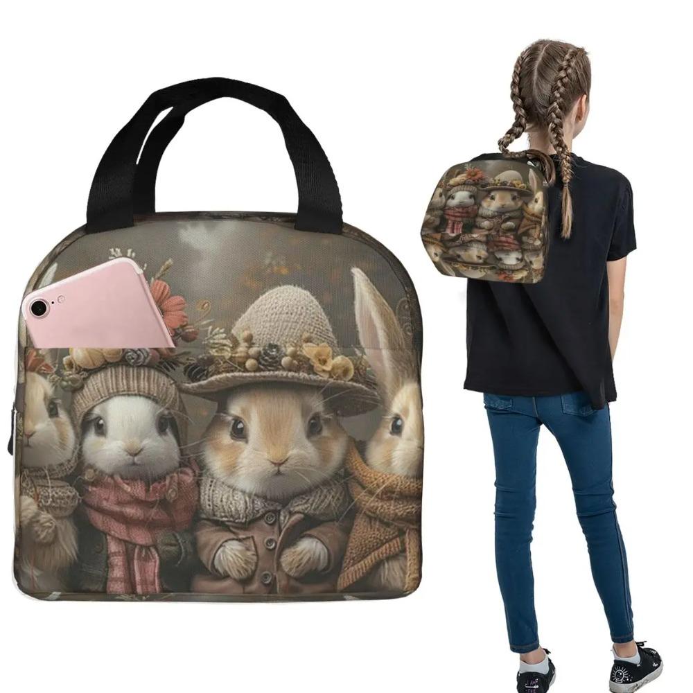 Adorable Rabbit Cute Bunnies Vintage Insulated Lunch Bag for Women Children Portable Food Boxes Thermal Lunch Box Tote