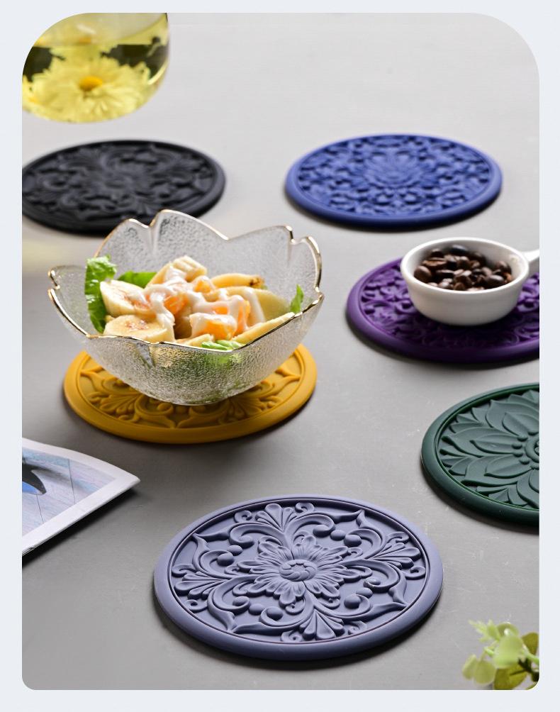 Classical Insulation Hollow Silicone Placemat Clay Pot Heat-Resistant Vegetable Bowl Plate Mat, Dining Table Anti Scalding Mats