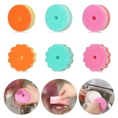 Cleaning Tool Wash Dishes Sponge Random Color Sponge Brush Dishwashing Sponge Flower Round Shape Scouring Pads