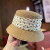 Hat women's summer straw fashion versatile bucket hat elegant flat top straw hat sunshade sunscreen basin hat