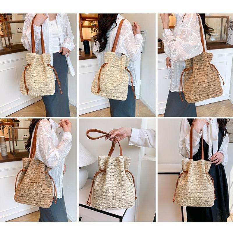 Niche Fashion Strap Straw Shoulder Bag Women's Spring New Simple Large-capacity Beach Tote Bag Tide