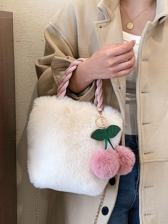 Women's Korean Style Fluffy Handbag - Cute, Simple, and Sweet Underarm Crossbody Bag for Autumn and Winter In Snow White