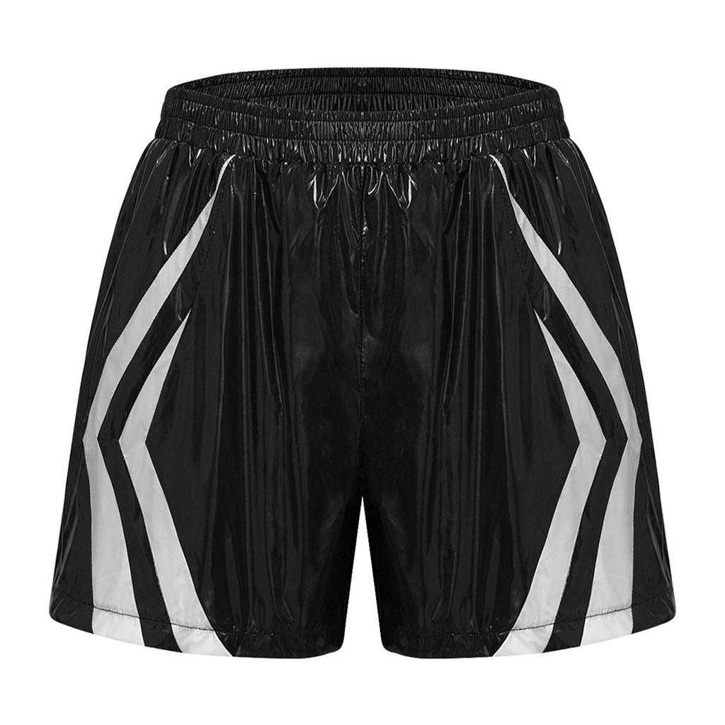 Mens Waterproof Swim Trunks Pockets Color Blocking Stripes Elastic Waistband Athletic Bottoms