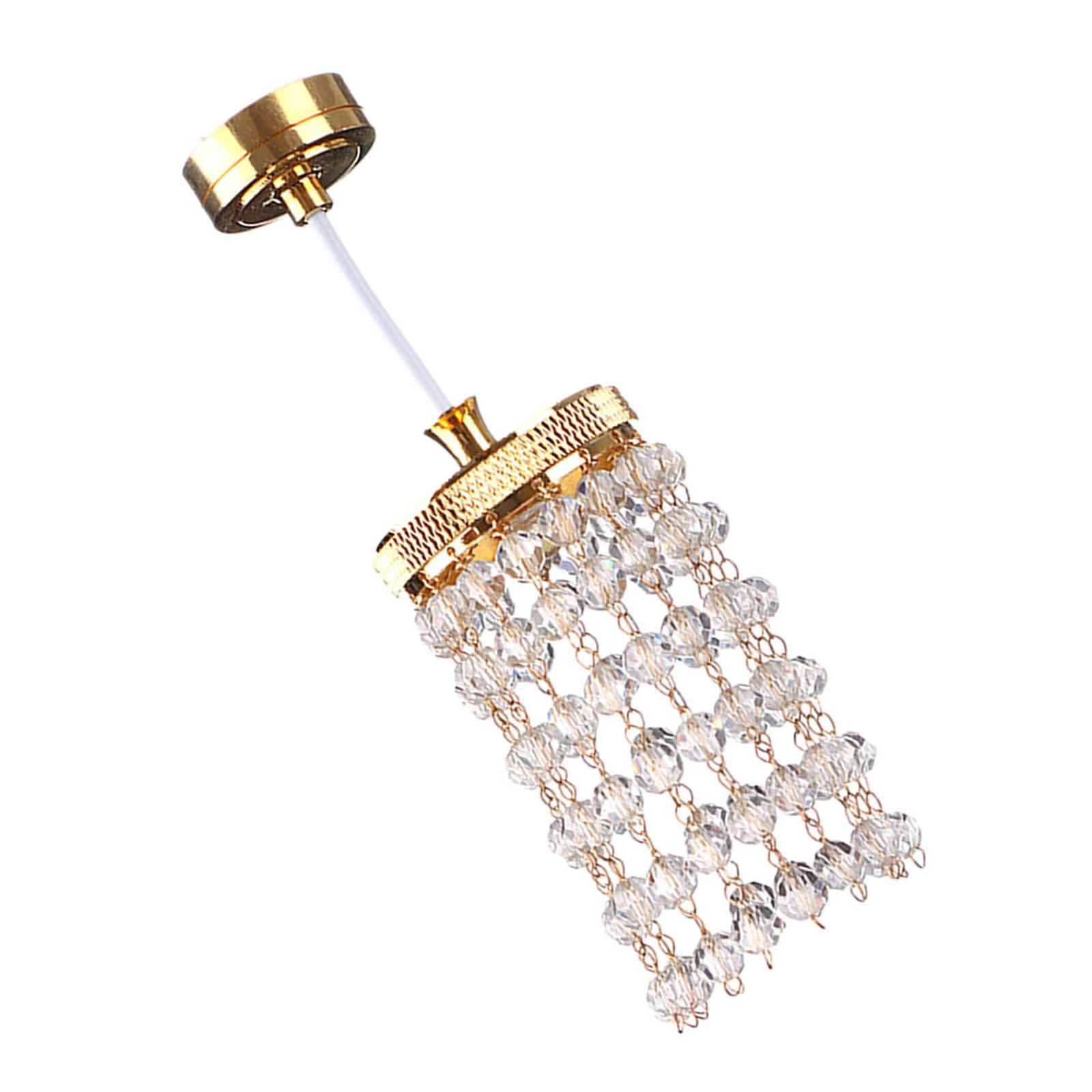 

Миниатюрная хрустальная люстра масштаба 1/12 для кукольного домика со светодиодной подсветкой, простая установка, металлический ремесленный аксессуар золотой