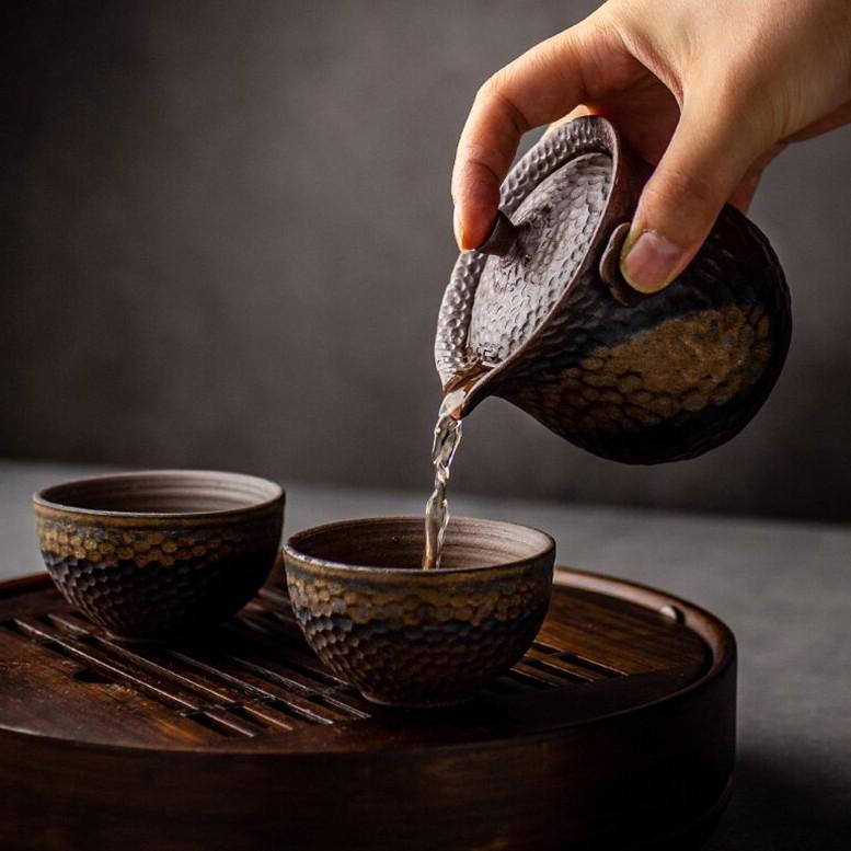 210ml Japanese Style Ceramic Gilded Teapot Vintage Old Rock Clay Coarse Pottery Kung Fu Tea Set