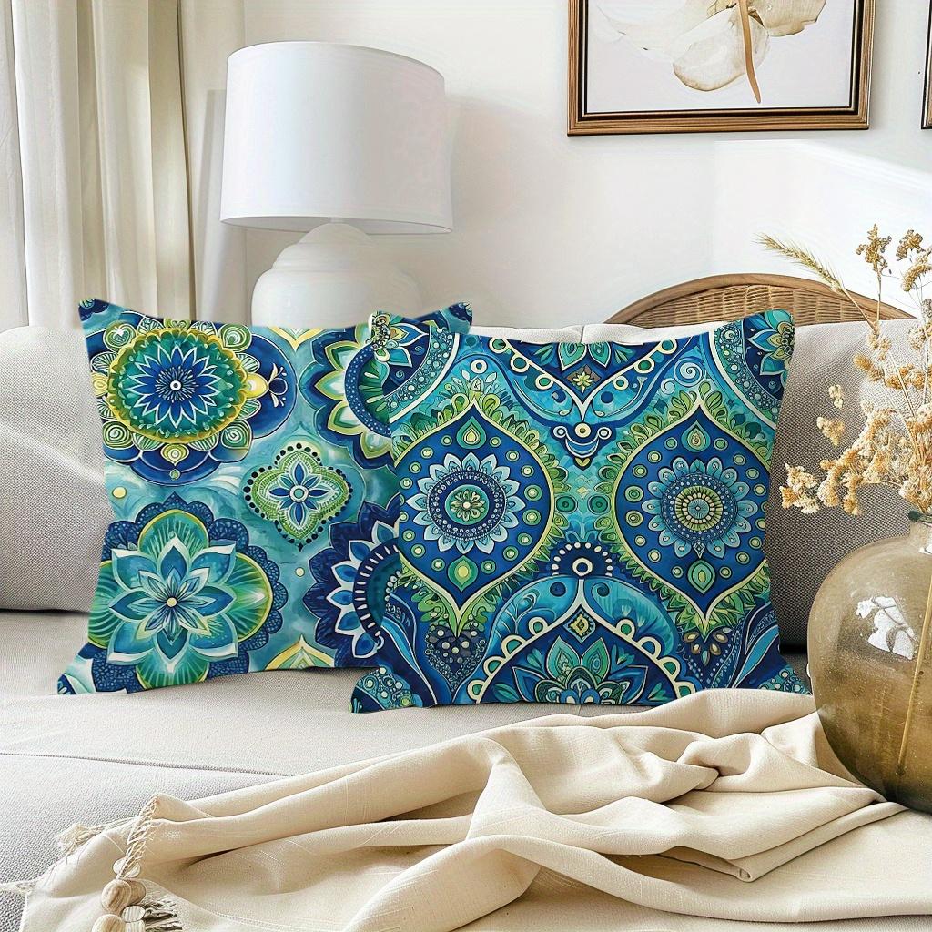 1/4pcs Blue Floral Patterned Pillow Covers Sofa Cushion Cover Home Bedroom Room Decoration