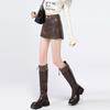 Women's Pu Leather Skirt Y2k High Waist Slit A-line Shorts Mini Skirt Slim Fit Female Clothing Autumn Winter