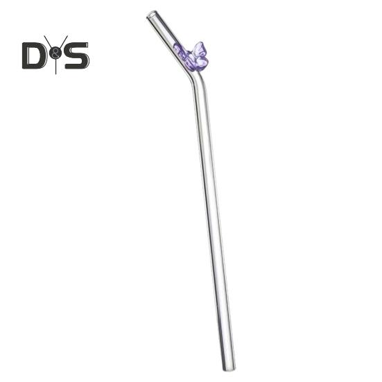 Glass Reusable Straw Colorful Butterfly Design Glass Straw Heat-Resistant Transparent Borosilicate Straws