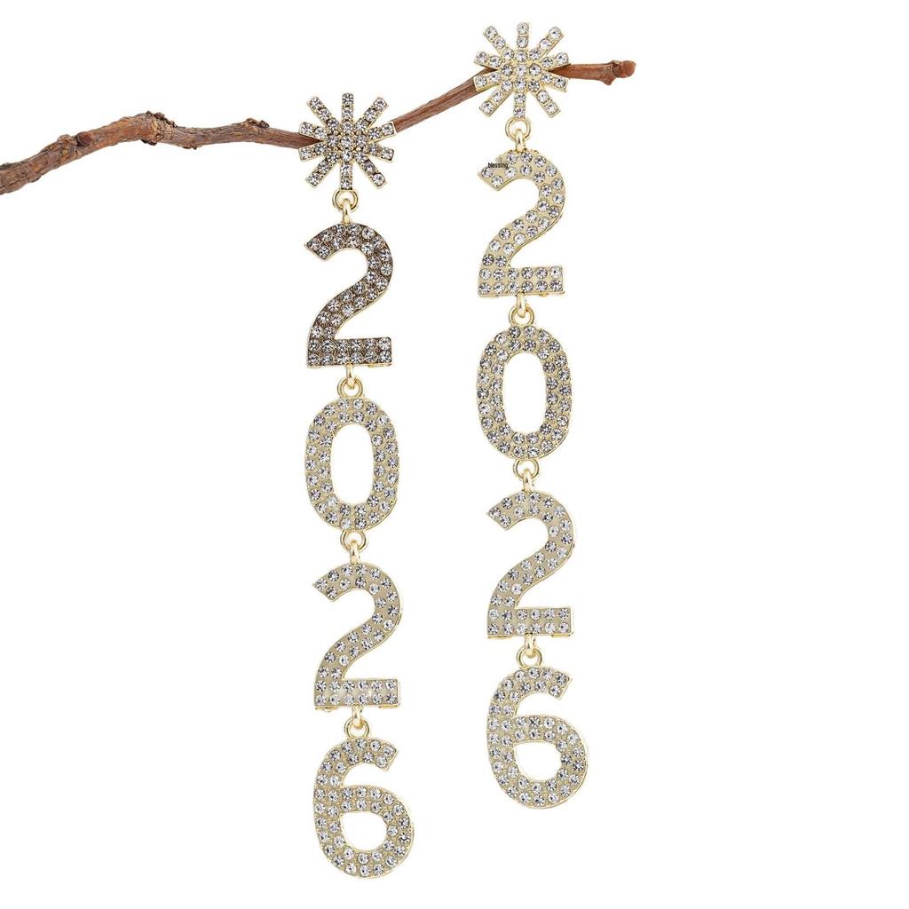 2026 Snowflake Number Dangle Earrings – Diamond-Inlaid, Super Shiny, High-End Feel