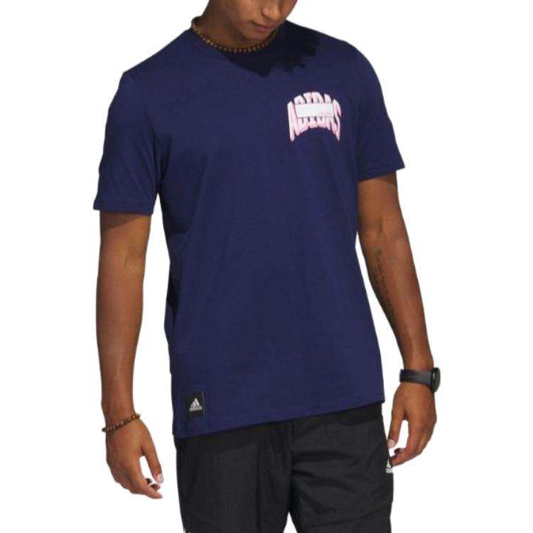 Adidas Alphabet Print Round Neck Short Sleeve T-Shirt Men Tops Navy-Blue H54655