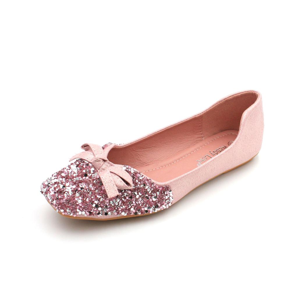 Fashion Women's wedding shoes new Korean version red sequins flat four seasons single shoes square head large women's shoes