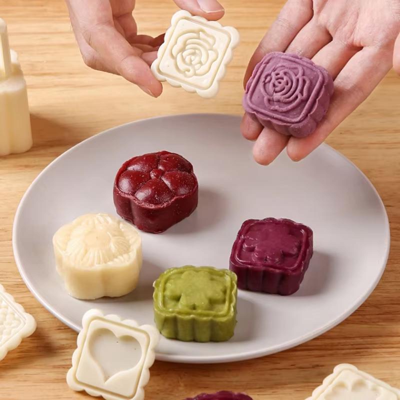 1 Set DIY Mondkuchenform Kunststoff Handpresse Gebäckform Kuchenmodell Gebäckprägung Machen Küchenbackwerkzeug