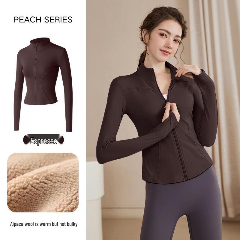 Women's Slimming Lambswool Jacket – Stand Collar, Velvet-Lined, Thick, Stretchy, Warm Yoga Top for Autumn & Winter