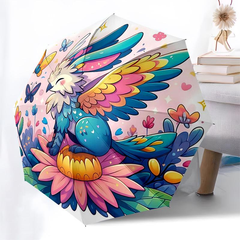

1pc Colorful Butterfly & Flower Design Automatic Folding Umbrella with 3-Fold Design, Iron Frame, Outdoor Use, Festival Gift for Fans, Travelers, Dail