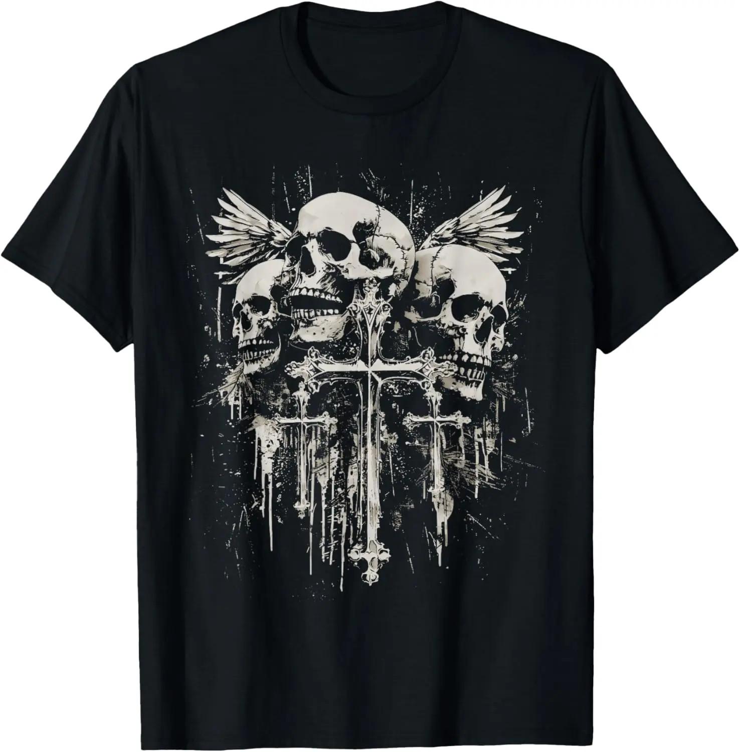 100% Cotton Unisex Skull Cross Y2K Goth Alt Grunge Gothic Emo Aesthetic T-Shirt S