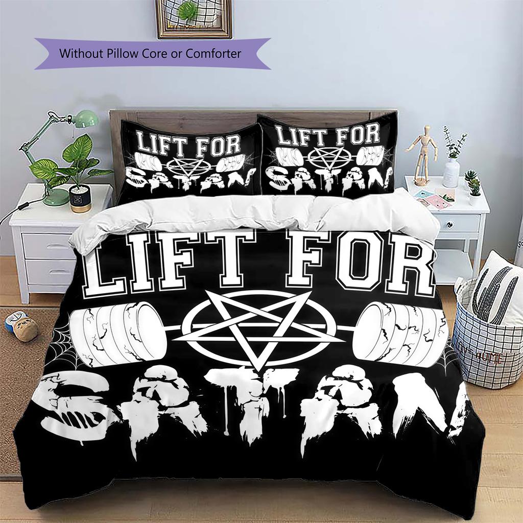 Bettwäsche mit Satansymbol-Muster, Steppbett-Set Bettbezug Kissenbezug Heim-Geburtstagsgeschenk (1 Bettbezug + 2 Kissenbezüge, ohne Füllung)