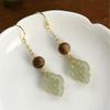Handmade Chinese-Style Hetian Jade & Agarwood Earrings with Ear Hooks - Versatile Design for Women