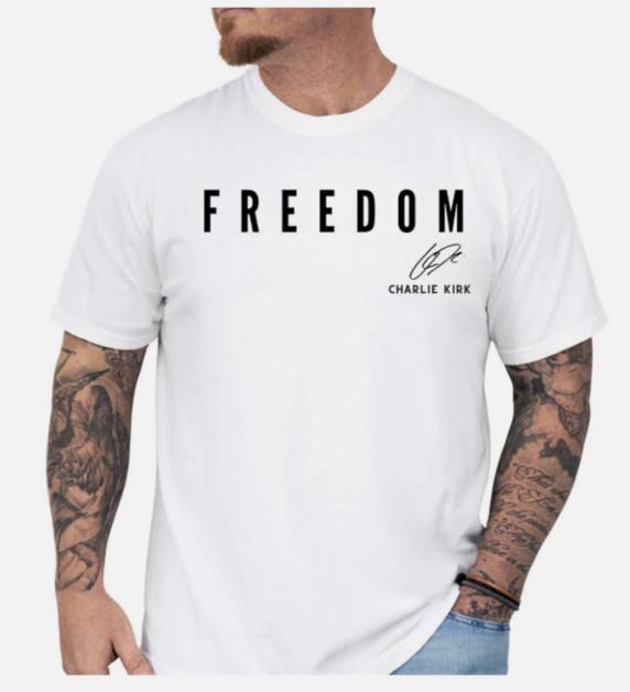 Signature Charlie Kirk Shirt, Charlie Kirk FREEDOM T Shirt, Freedom T-Shirt S