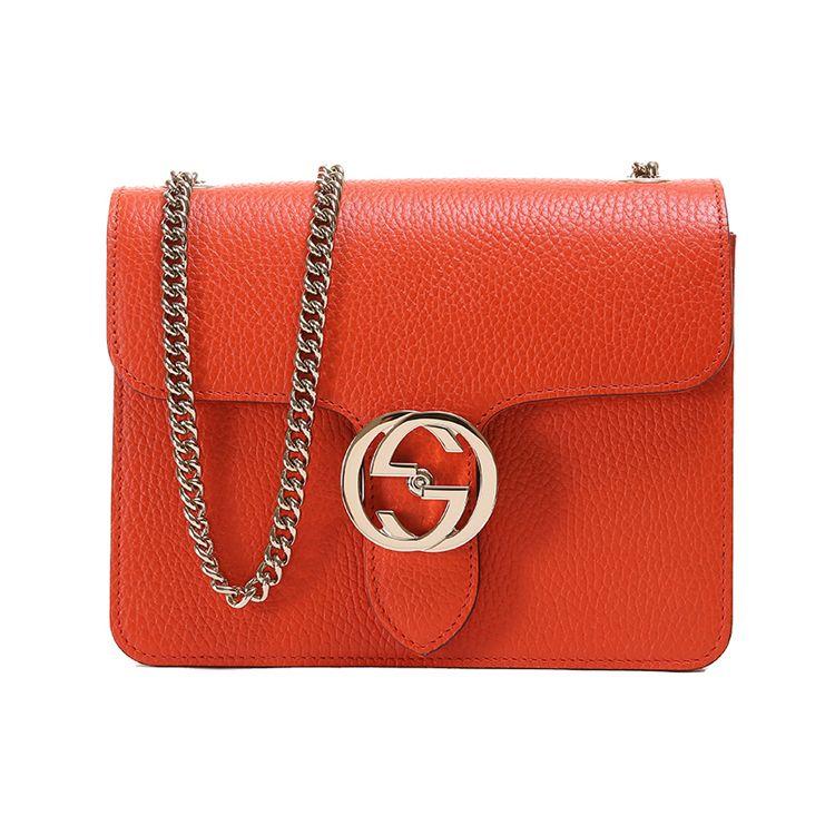 Gucci Silver Logo Double G Chain Messenger Bag Women Shoulder Bag Orange 510304-CAO0G-7527