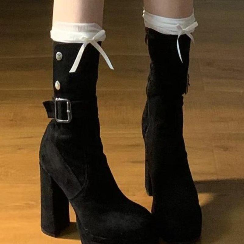Women's Summer New Small Size Thick Heel High Heel Boots Thick Bottom Mid-tube Knight Boots